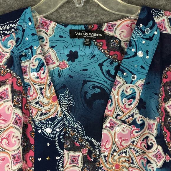 Wendy Williams Collection Womens XS/S Bold Paisley Jeweled Scarf Front Kimono - Picture 3 of 10